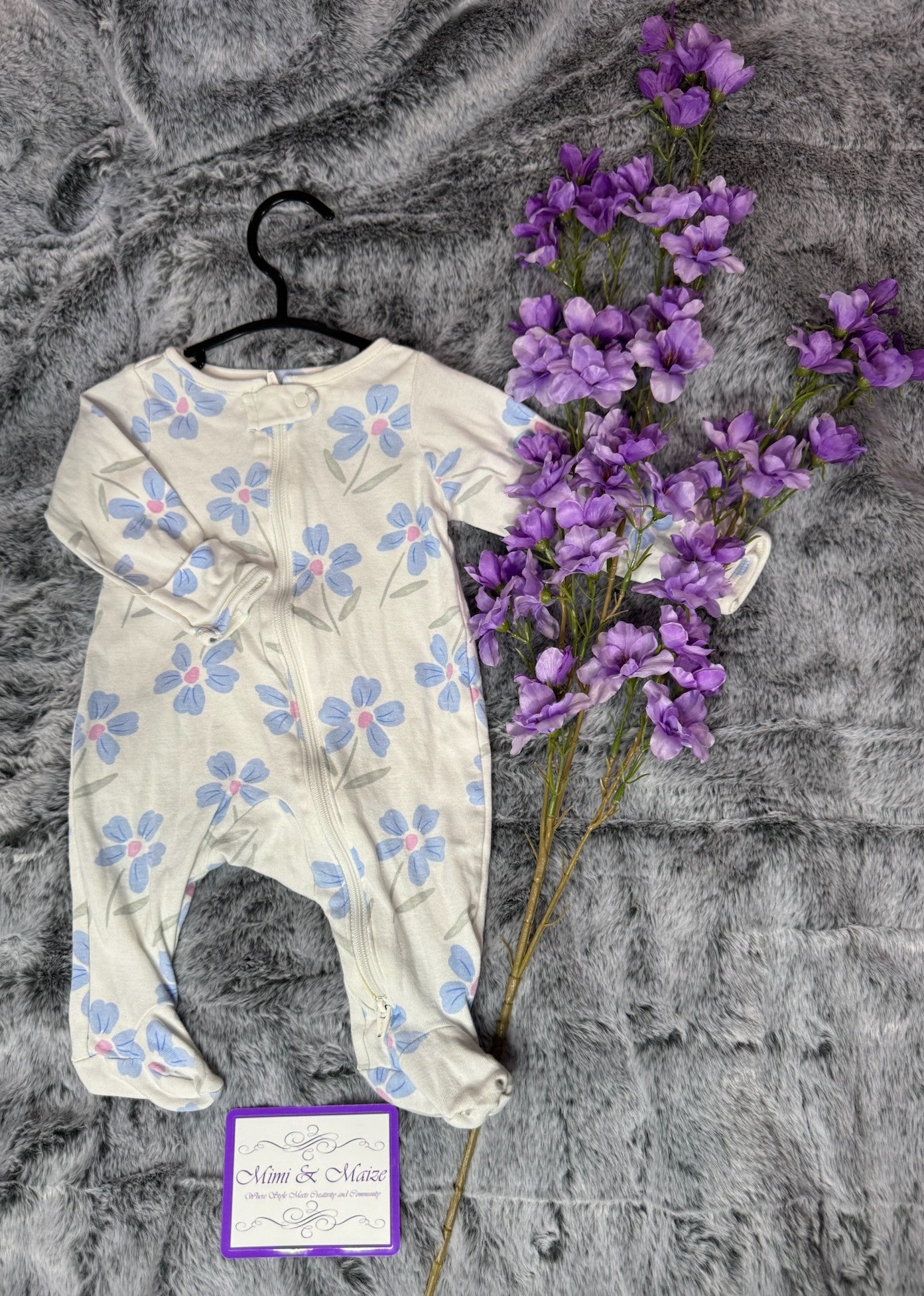 Carters Blue Floral Footed Sleeper