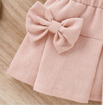 3pcs Baby Girl 95% Ribbed Long-sleeve Top and Front Skirt