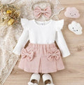 3pcs Baby Girl 95% Ribbed Long-sleeve Top and Front Skirt