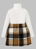 2pcs Kid Girl Turtleneck Long-sleeve Black Tee & Plaid Skirt